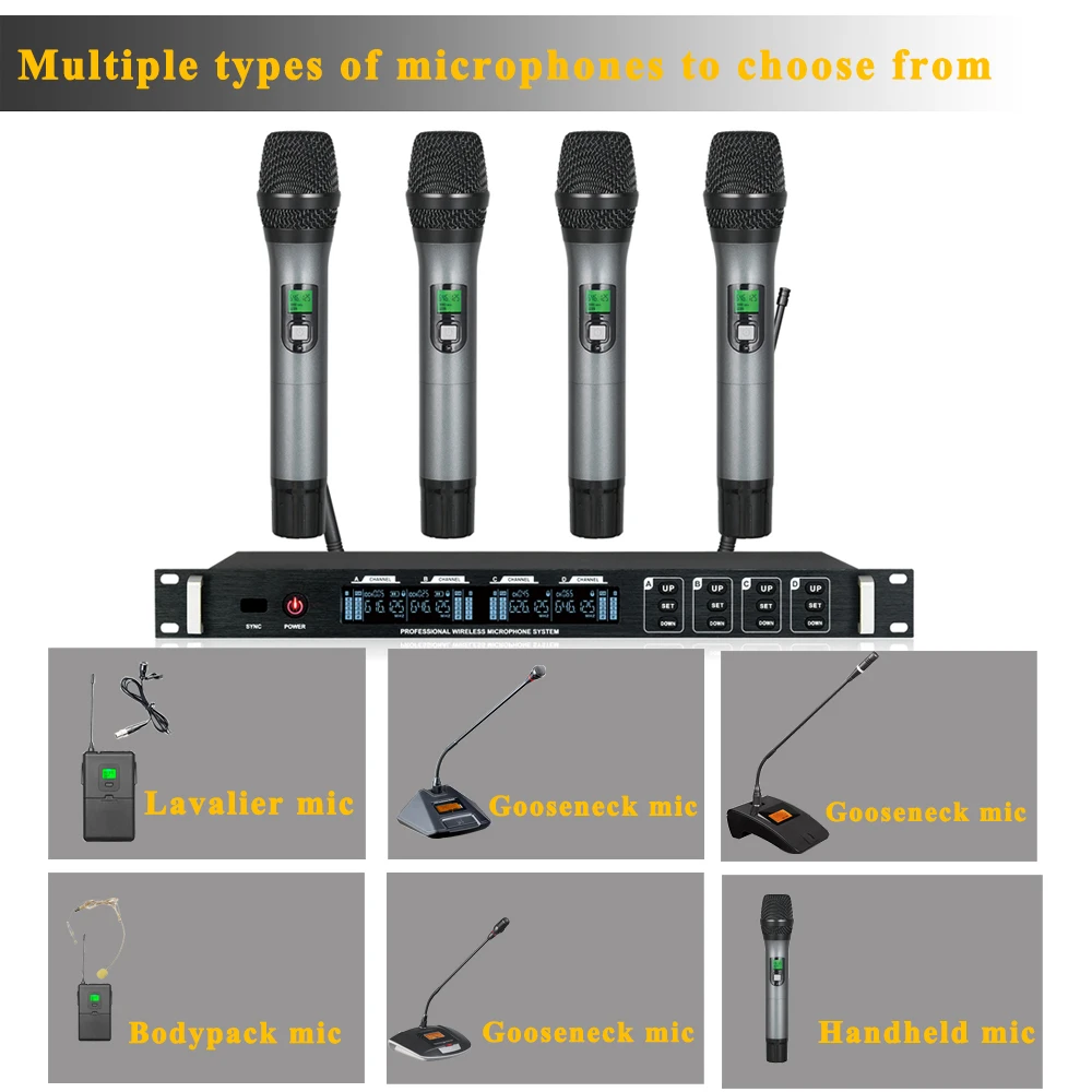 BS400 4-Channel Wireless Microphne Stage Performance True diversity Wireless Microphne UHF MIC For Wedding speech meeting