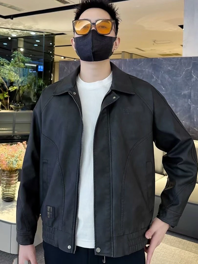 

Мужская кожаная куртка с водоотталкивающей пропиткой, повседневная, весенняя, новая, модная, универсальная, с длинными рукавами, на молнии, цветное пальто