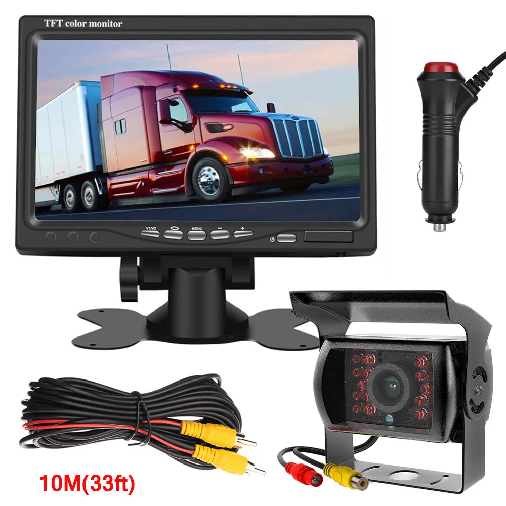 

7" Monitor Rear View Backup Camera Night Vision System for RV Truck Bus VAN Heavy Duty 12-24V