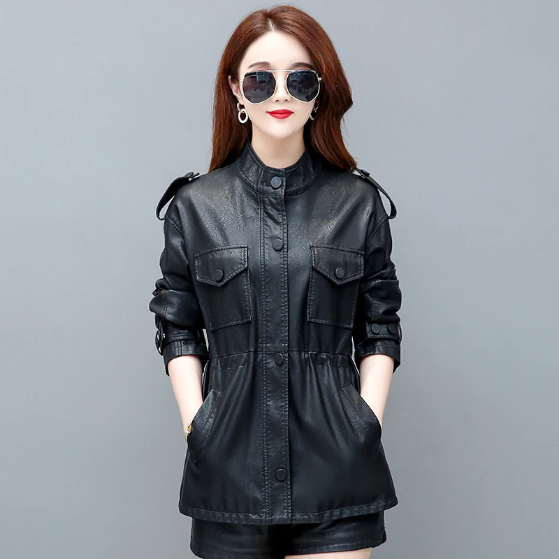   Giacca da motociclista in vera pelle di pecora da donna Ning, versione coreana slim fit, nuova collezione Primavera Autunno 2025