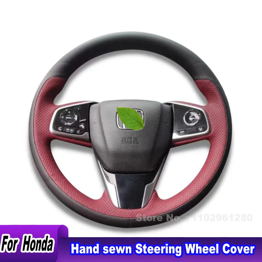 DIY Hand-sewn Durable Wine Red Leather Steering Wheel Cover For Honda Civic 10th 2017-2021 CRV Accord Interior Accessories