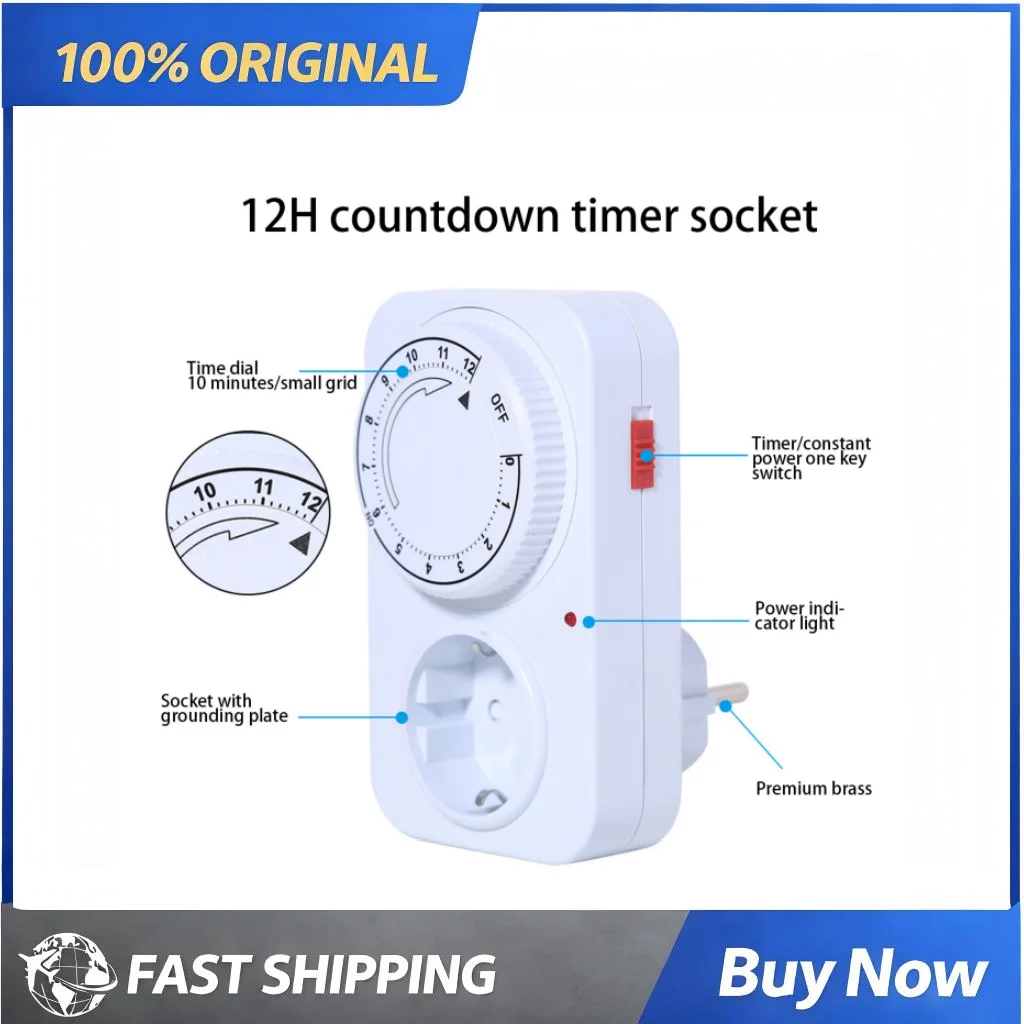EU Plug 12 Hour Outlet Timer 16A Mechanical Outlet Timer Retardant PC Brass Material Light Pump Electric Vehicle Charging Outlet