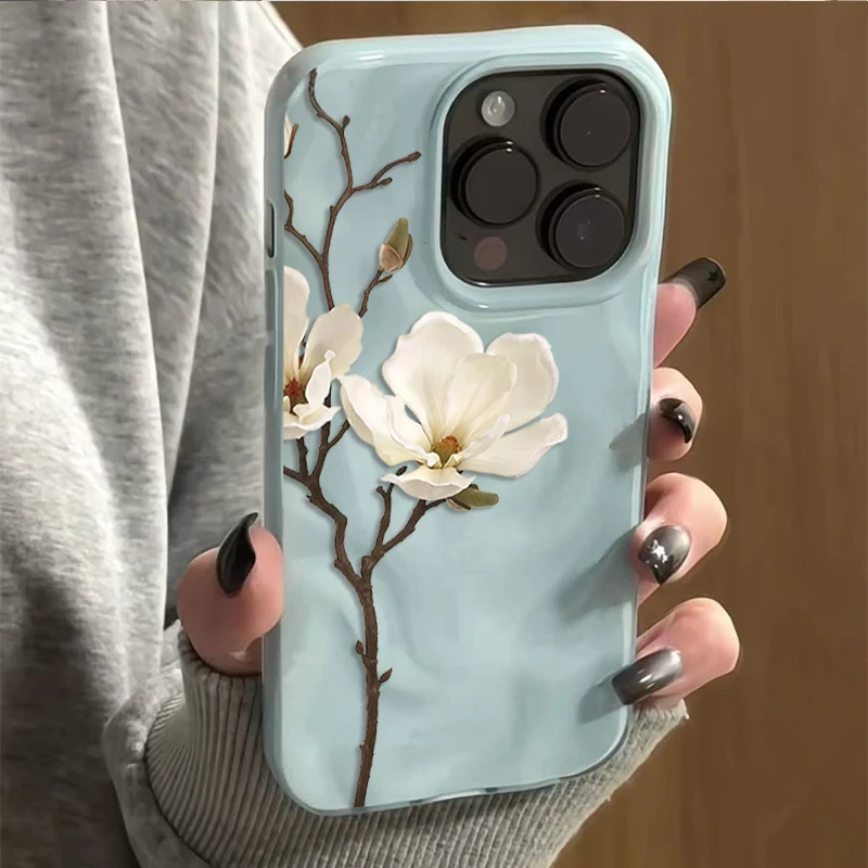 Magnolienblüten Einfache Handyhülle für iPhone 17 16 15 11 14 13 12 Pro Max Plus 17Air Falten-Wellen Weiche Silikon-TPU-Schutzhülle – Detail 4