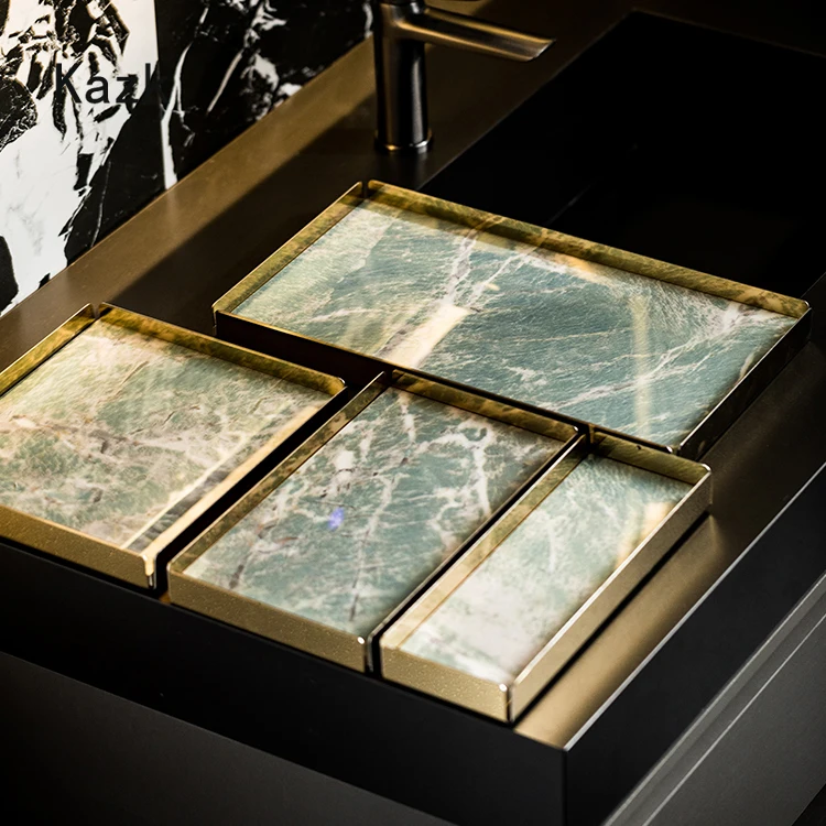 

Light Luxury Green Rock Slab Storage Tray High End Hotel Bathroom Decoration Trays Decorative Kitchen Organizer Serving Tray