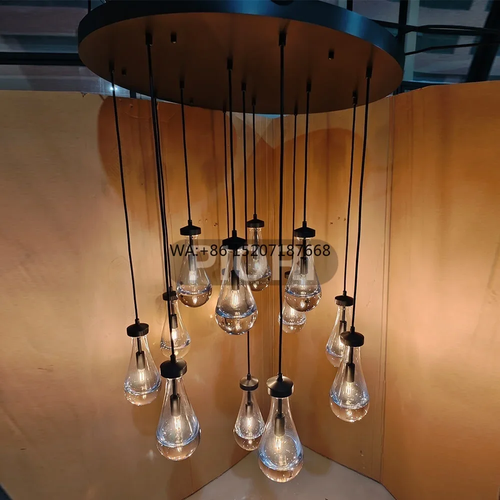 American Vinateg Villa LED Copper Staircase Long Crystal Bulb  Luxury  Nordic  Light