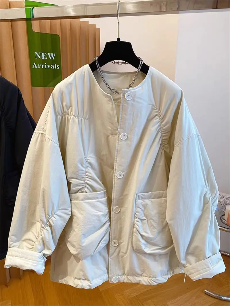 Korean Style Quilted Puffer Jacket Women Winter Lightweight Cotton Collarless Coat Casual Streetwear G253