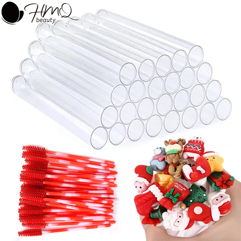 20 قطعة قابلة لإعادة الاستخدام رمش فرشاة أنبوب عيد الميلاد نمط المتاح عصي الماسكارا قضيب مع أنبوب أنابيب مقاومة للغبار أدوات ماكياج