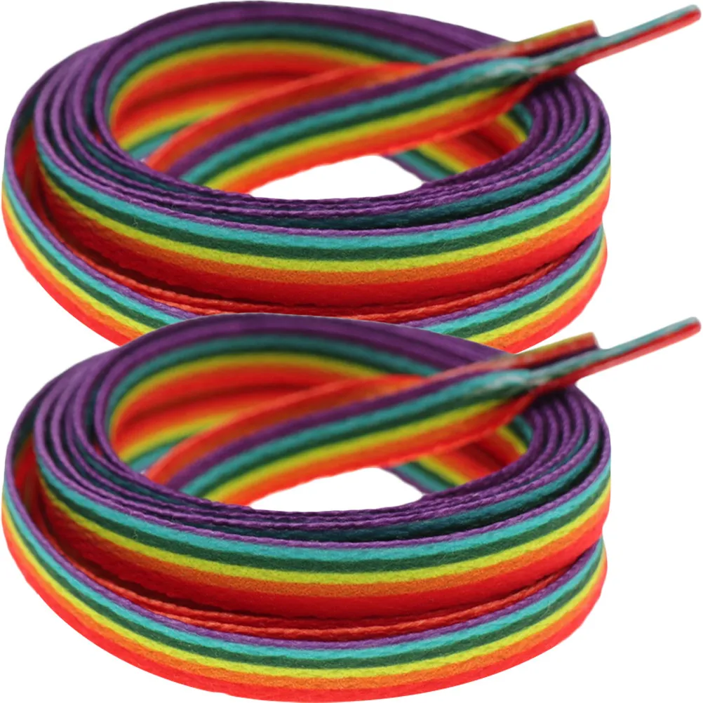 2Pairs Casual Shoe Tie Flat Canvas Shoelace Premium Material Wear-Resistant Practical for Sneakers Flat Shoes Rainbow Shoelace