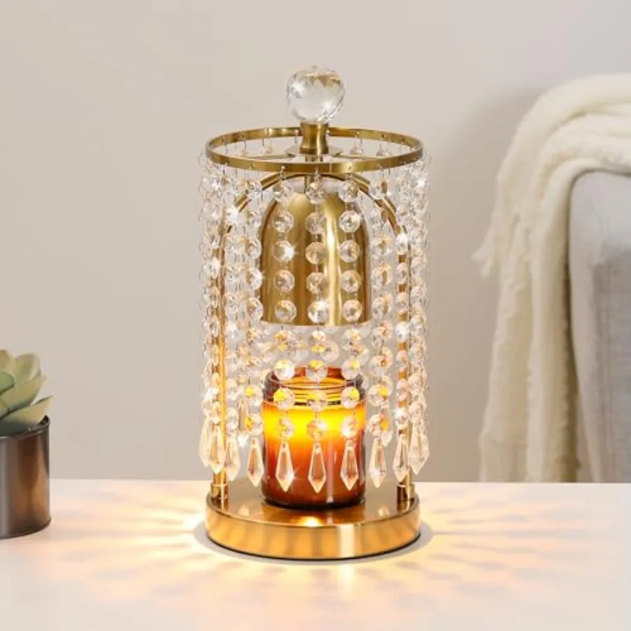 

Candle Warmer Lamp with Timer and Dimmable, Candles Warmer Lamp Crystal Wax Melt Tool with 2 Bulbs, Electric Candle Melter Deco