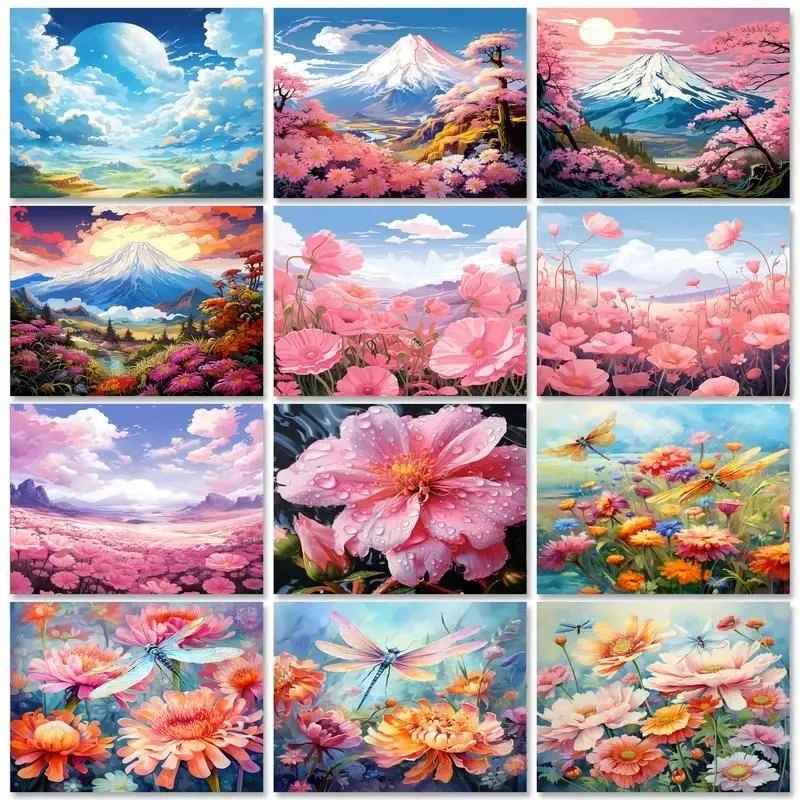 diy Diamond Painting NEW 2024 Pink Flower Spring Landsape s Full Diamond Mosaic Embroidery Picture for Room Home Decor