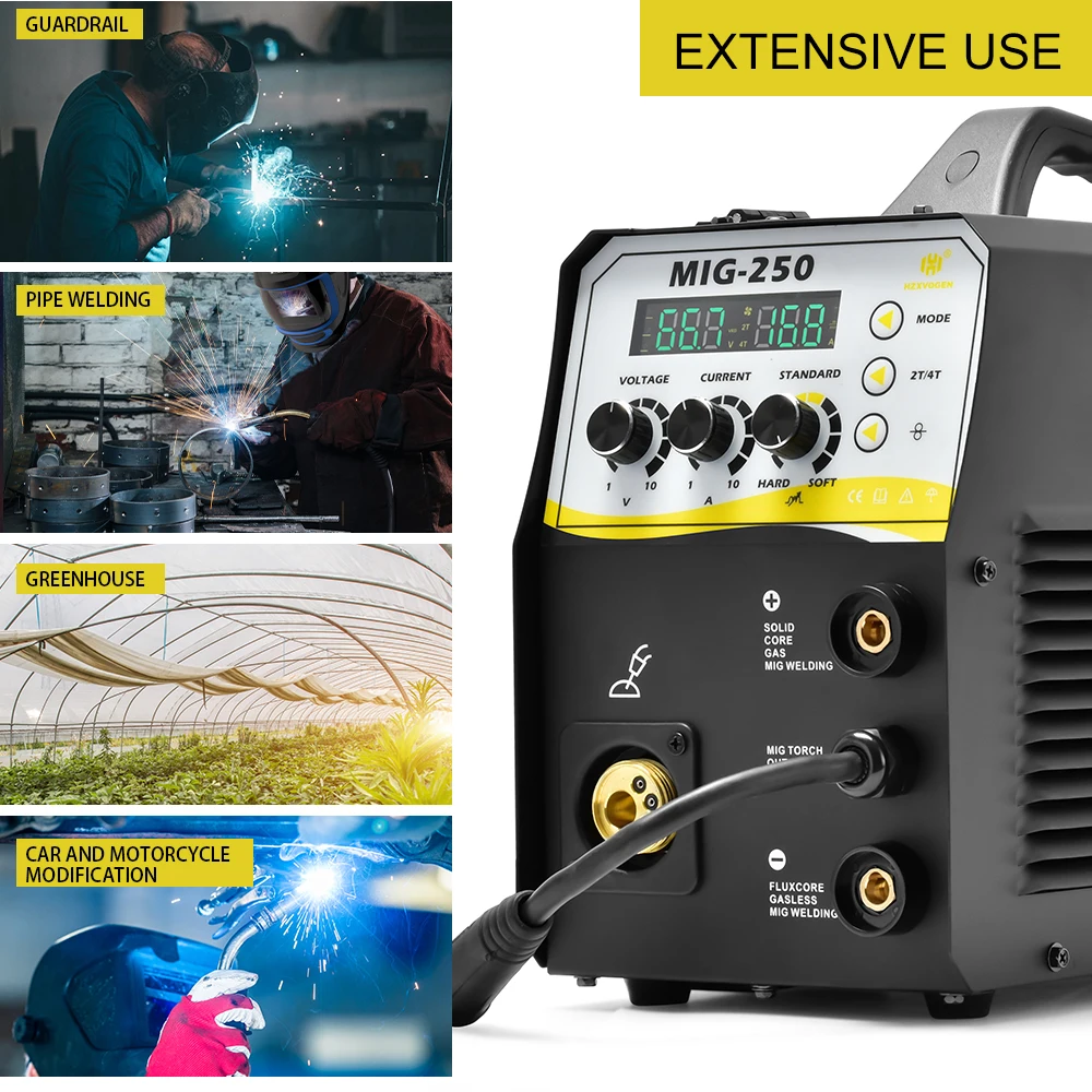 HZXVOGEN 4 IN 1 MIG ARC TIG Welder Gas Gasless 2T 4T 220V IGBT MIG Welder INVERTER TIG MMA Stick Semi-automatic Welding Machine