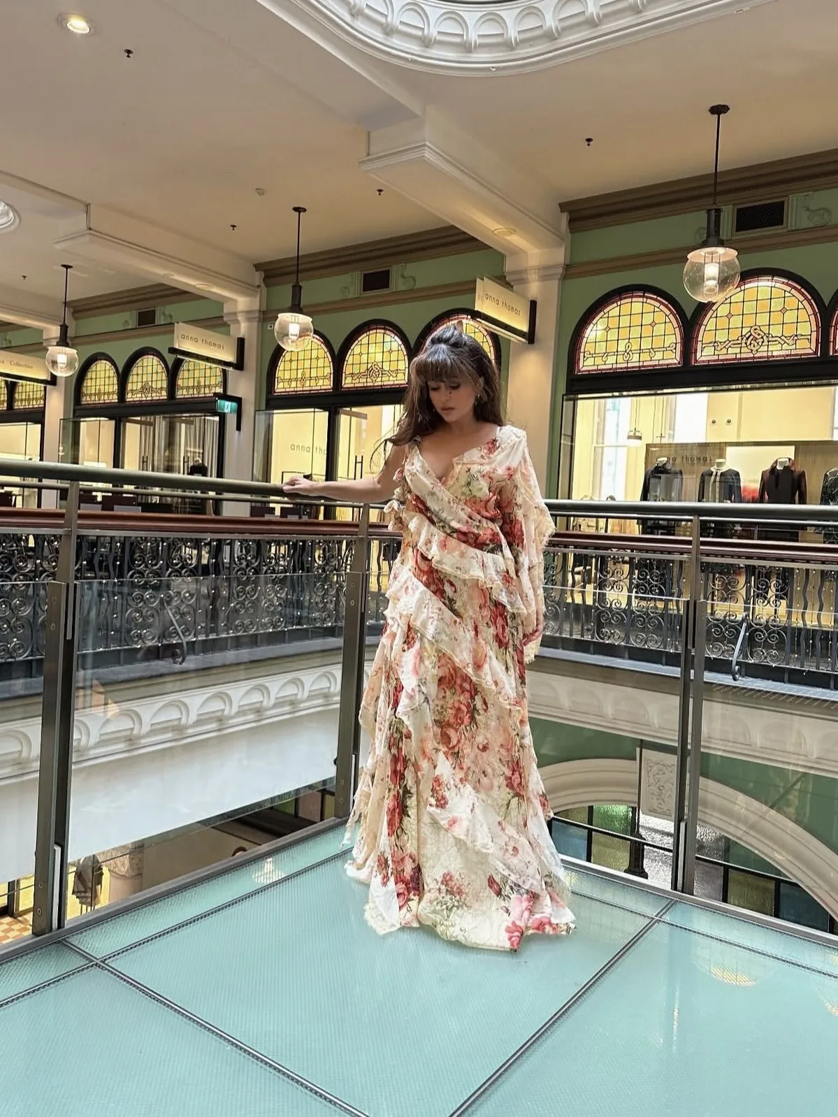 2025 novas mulheres flor impressão maxi vestido renda costura em camadas com decote em v de um ombro elegante senhoras 100% seda robe