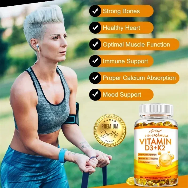 Vitamin D3 + K2 Capsules - Promote Bone Teeth and Skin Health Support Immunity