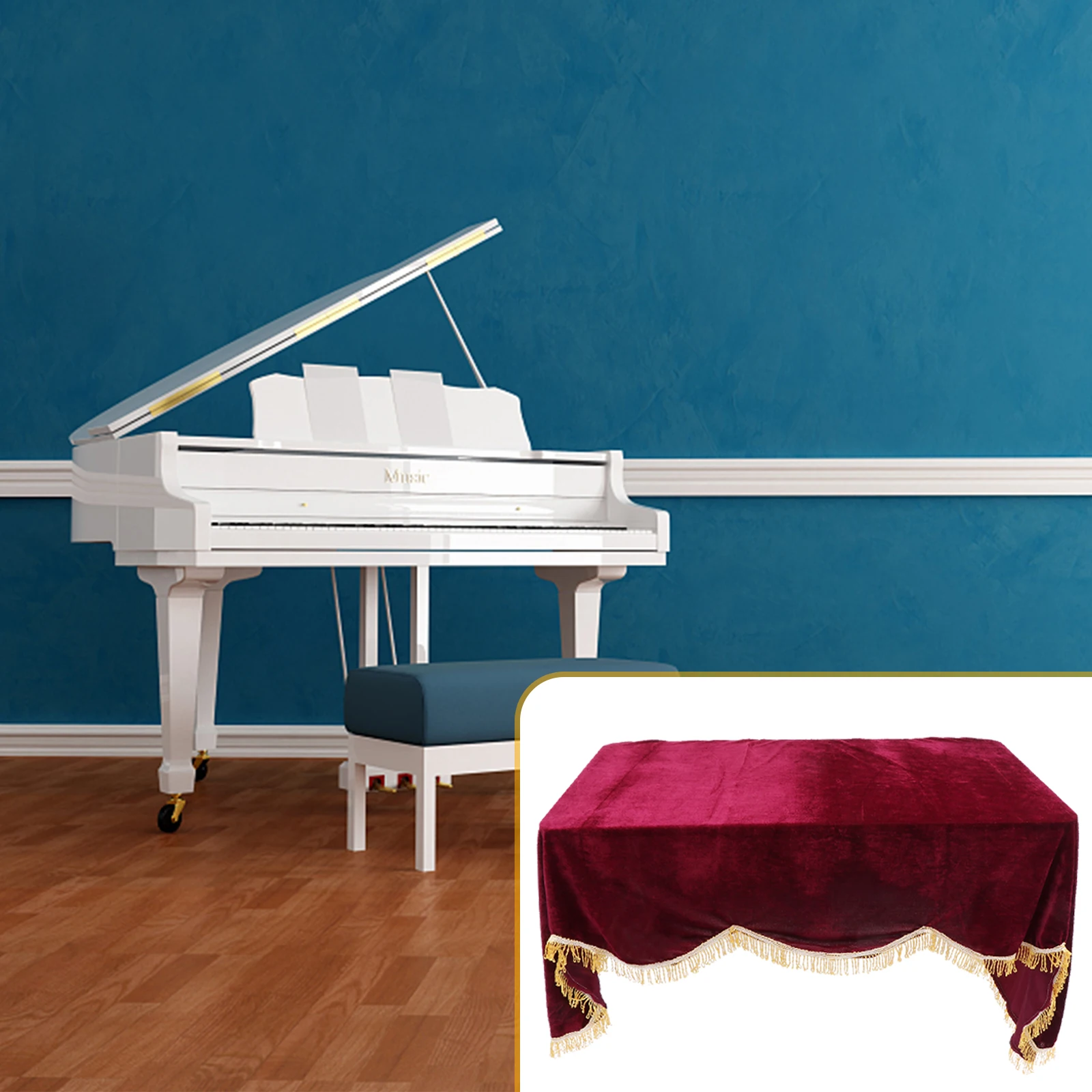 

Piano Cover Dust Curtain Keyboard Electronic Lengthen Screen Golden Velvet Digital