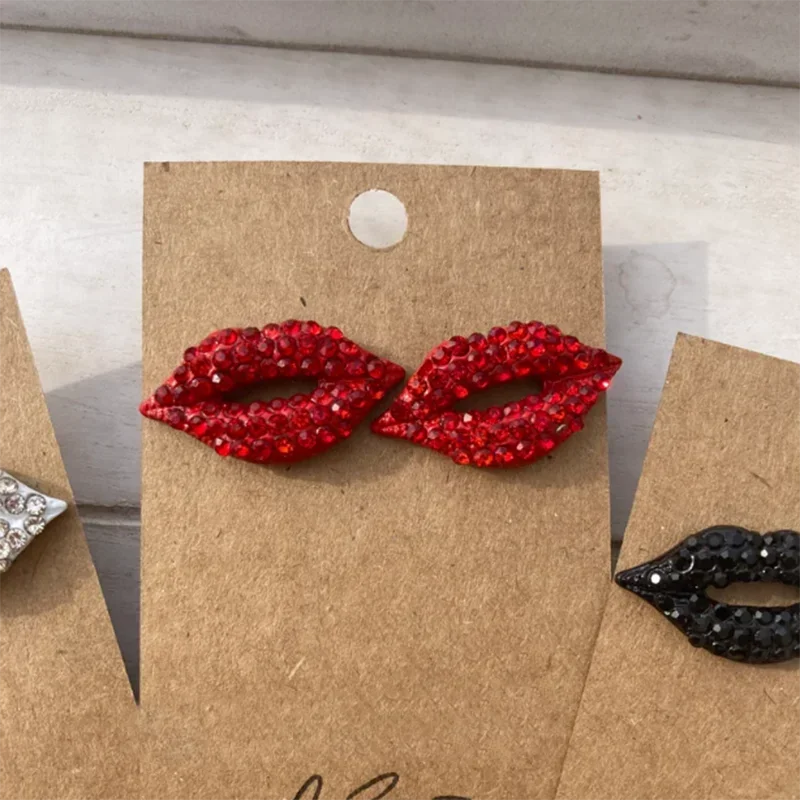 Europe and The United States Sexy and Elegant Big Red Lips Earrings for Women Shiny Cubic Zirconia Spicy Girl Party Accessories