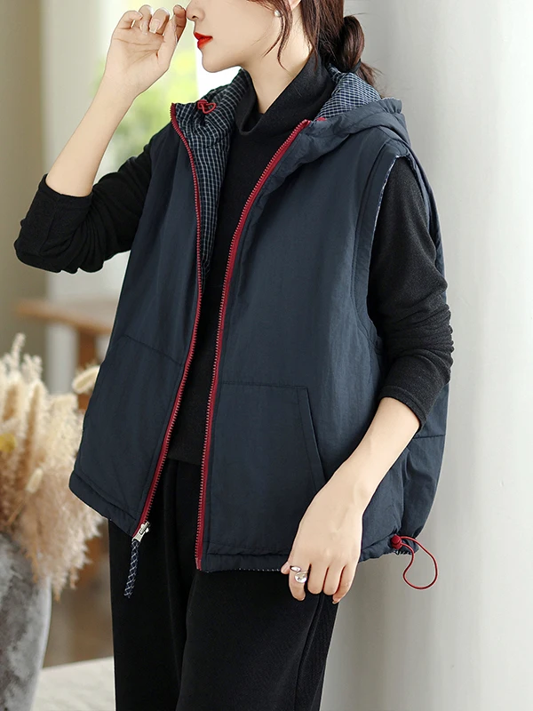 Automne hiver Plaid Double face portable à capuche coton gilet femmes à la mode chaud Svel coton Jaet trajet Sle