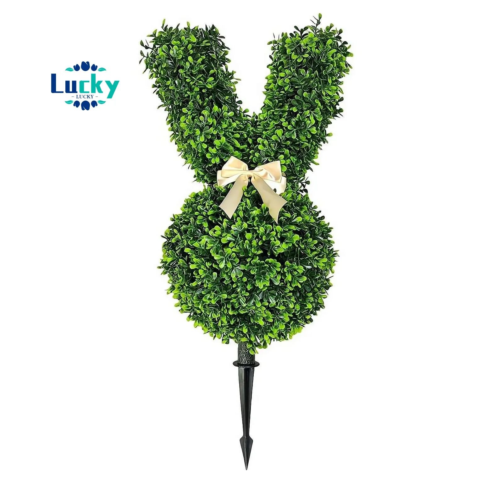 Bunny Topiary, Green Artificial Bunny-Shaped Topiary Tree Pot Fake Easter Bunny Plant, Easter Rabbit Boxwood Topiaries Plant for