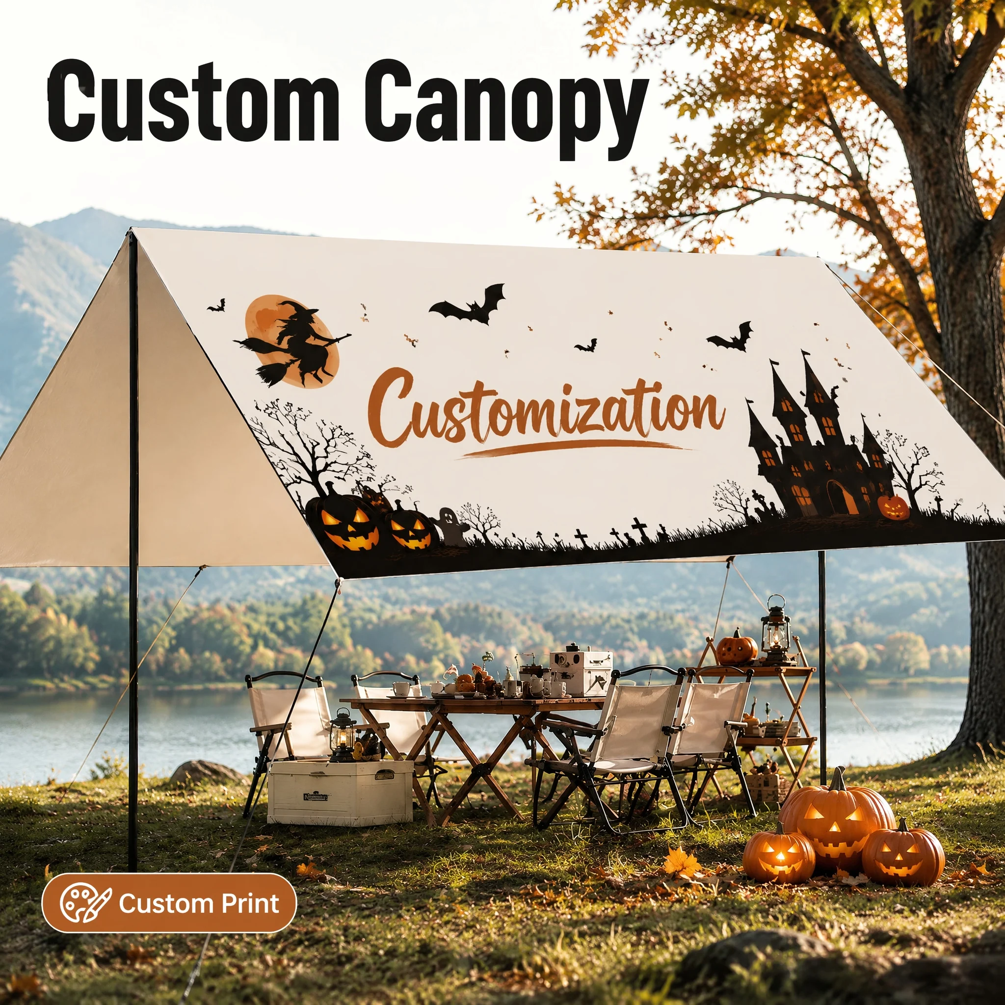Custom Halloween Camping Canopy Tent Outdoor Waterproof Sun Shelter Personalized Logo Awning for Festival Party Yard Decor