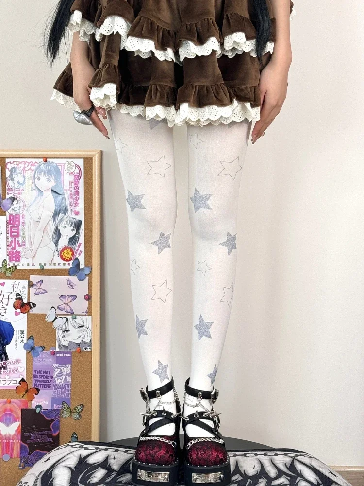 

Pantyhose White Geometric Pattern Printing and Dyeing Women's Leg Shaping StockingsLightweight Breathable Four Seasons Universal