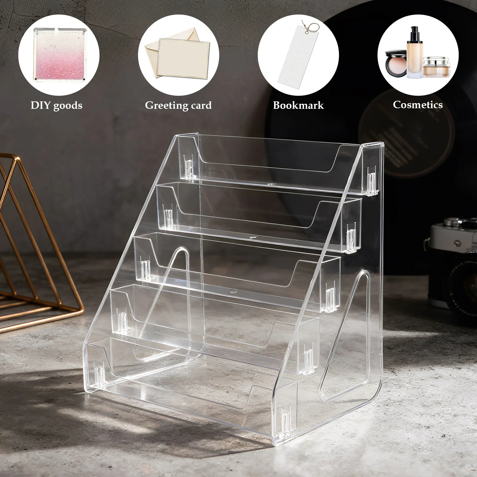 5 Tiers Greeting Card Display Stand Transparent Acrylic Sticker Holder Desktop Bookmark Brochure Magazines Journals Storage