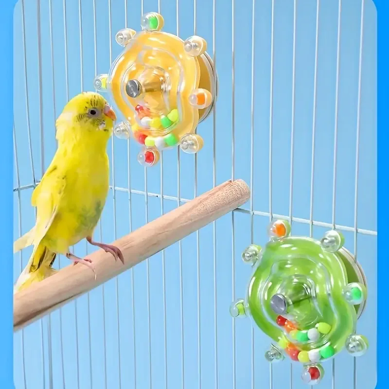 Jouet interactif rotatif pour oiseaux avec perles colorées et distributeur de friandises - Activité éducative et divertissante pour perroquets en plastique durable
