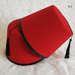 Sombrero de Fez rojo para adultos y niños, gorro turco, transpirable, redondo, estilo otomano, Tarboosh, accesorios de disfraz