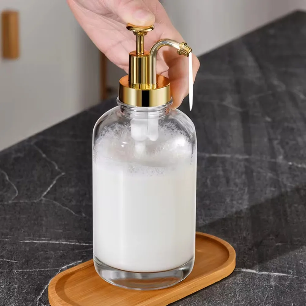 

New 500ml Glass Soap Dispensers Clear Portable Hand Soap Dispenser Liquid Container Bottle Upgraded Pump Coffee Syrup Dispenser