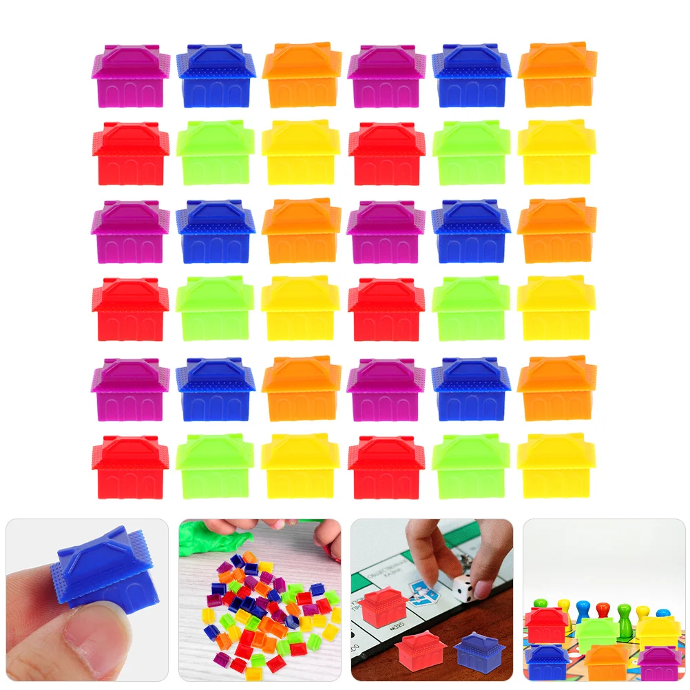 

120pcs Chess Replacement Accessories Pieces For Board Games Plastic Chess Pieces Exquisite House Shape Game Tokens Miniature