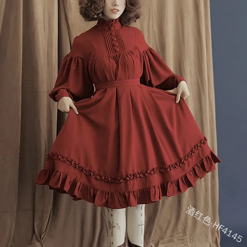 

qa156Vintage Gothic College Palace Lace Lantern Sleeve Party Dress Sweety Lolita Halloween Vestidos Plus Size