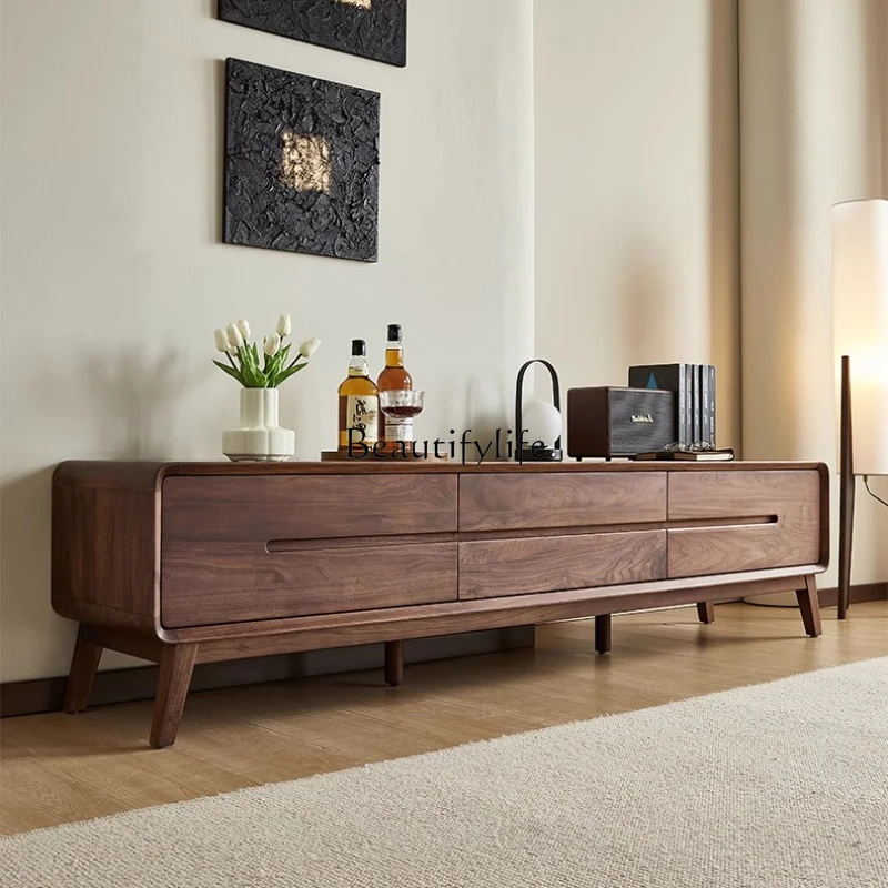 

North American black walnut Nordic simple solid wood TV cabinet Home living room storage floor cabinet