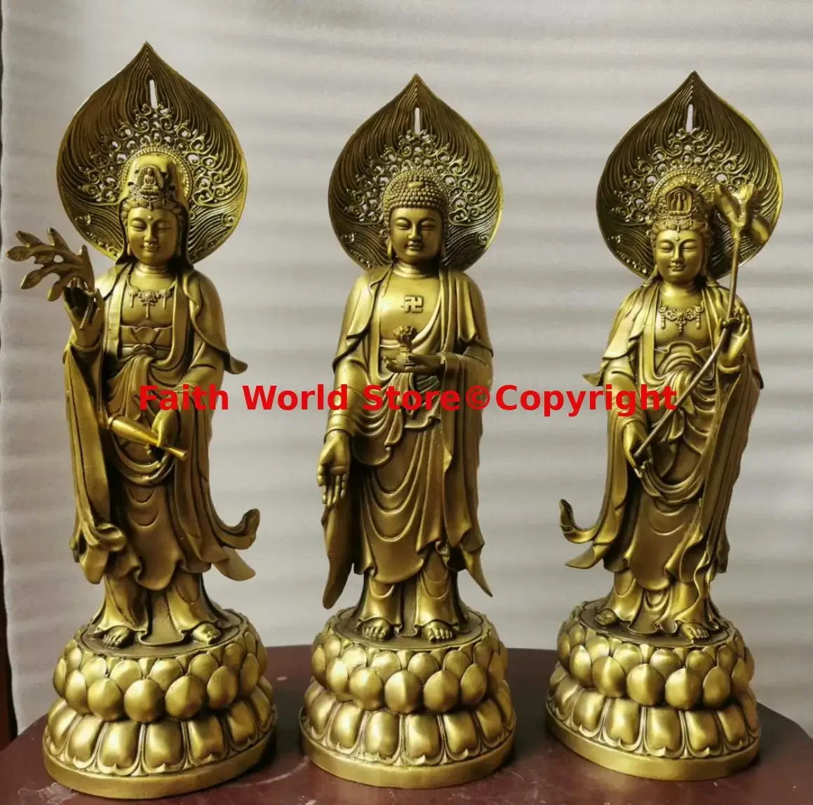 XI FANG SAN SHENG 3P Taoist Buddhism figure of the Buddha Guanyin Bodhisattva Amitabha Buddha HOME altar Worship talisman