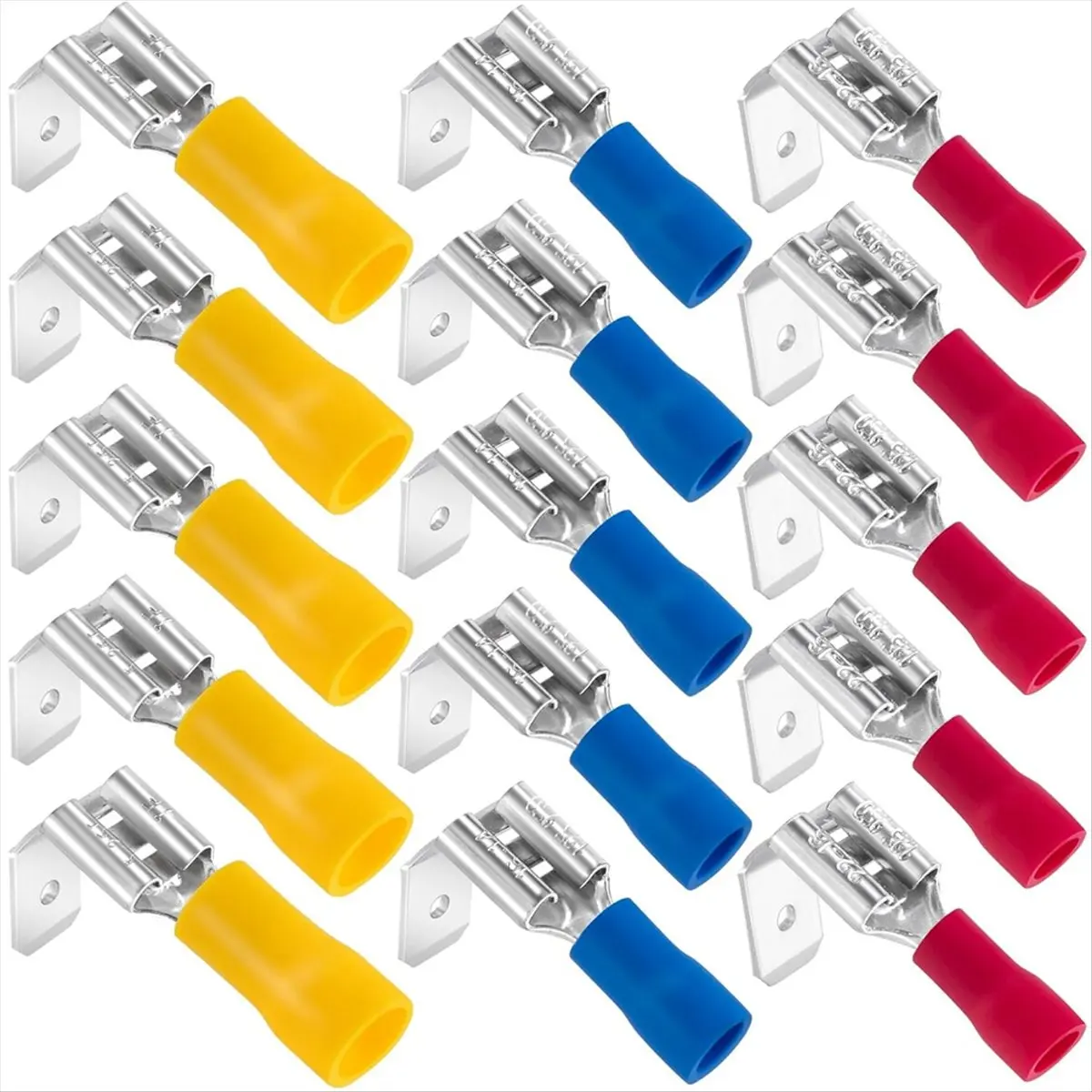 【POPULAR PICK】15Pcs Semi-Insulated Piggyback Spade Connectors, Spade Assortment Kit, Female/Male Cable Crimp Terminals, 22-10 AW