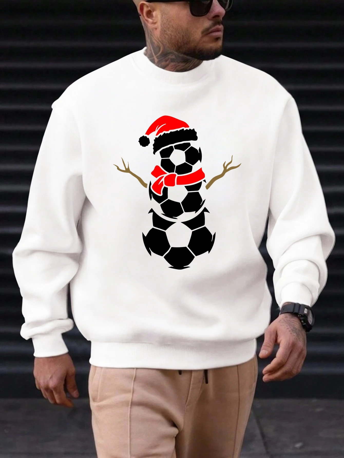 

Men's Cotton Crewneck Sweatshirt Football Snowman Graphic Printing 2025 New Trending Fashion Casual High Quality Top Clothing