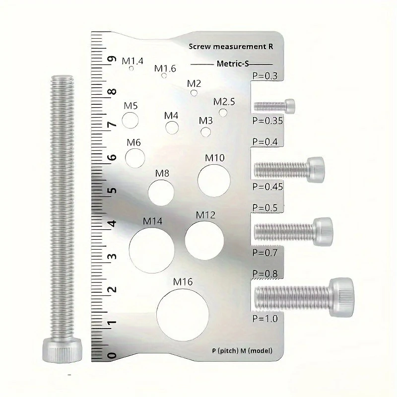 304 stainless steel screw measuring ruler, screw and bolt measuring caliper, precise engraving thread and distance measurement