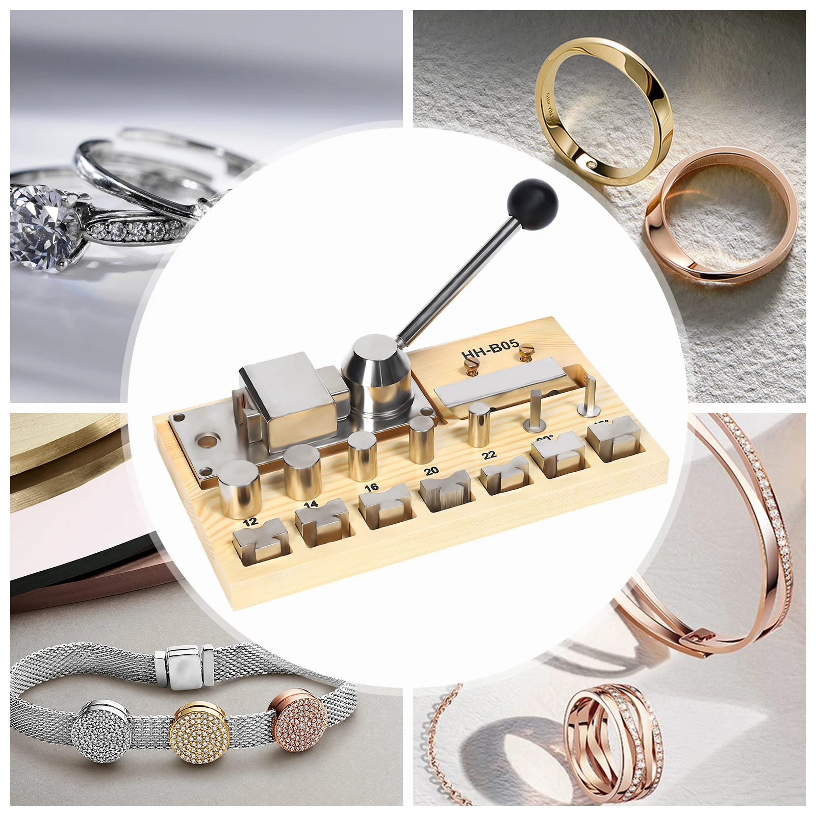 Ring Bender Tool with 5 Molds 0.47-0.87 Inch, Manual Ring Shaping Tool for Jewelry Making, Multi-Functional Ring Bending Kit