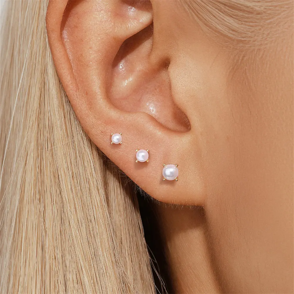 CANNER 1PC 2/3/4mm Classic Pearl Thread Piercing Ear Bone Nail For Women 925 Sterling Silver Ins Exquisite Mini Earring Jewelry view 2