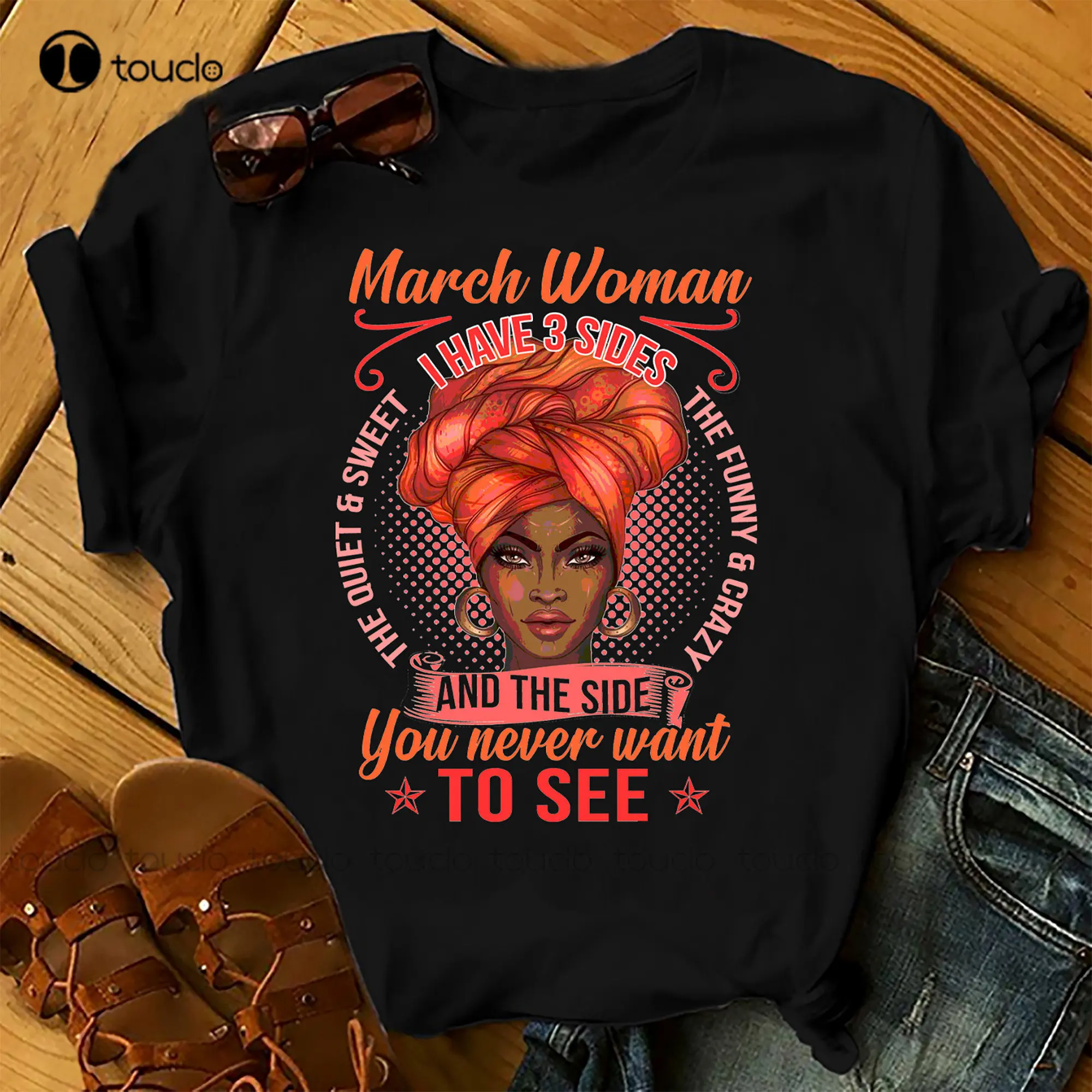 Birthday Gift Month Customised Personalised - 3 Sides March Woman - Shirts Women Birthday T Shirts Summer Tops Beach T Shirts