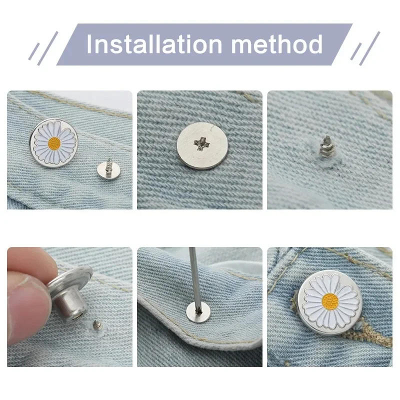 Metal Jeans Buttons 17mm Replacement No-Sewing Screw Button Repair Kit Nailless Removable Jean Buckles Clothing Pants Pins