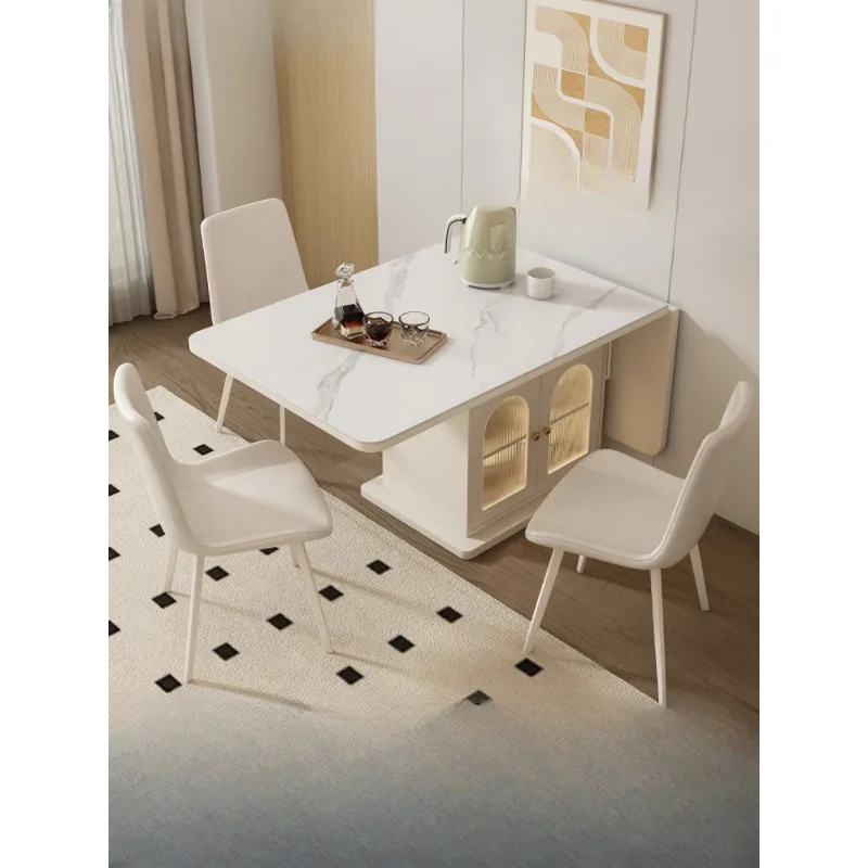 Cream Wind Folding Dining Table Simple Modern Home Rock Table Intelligent Storage