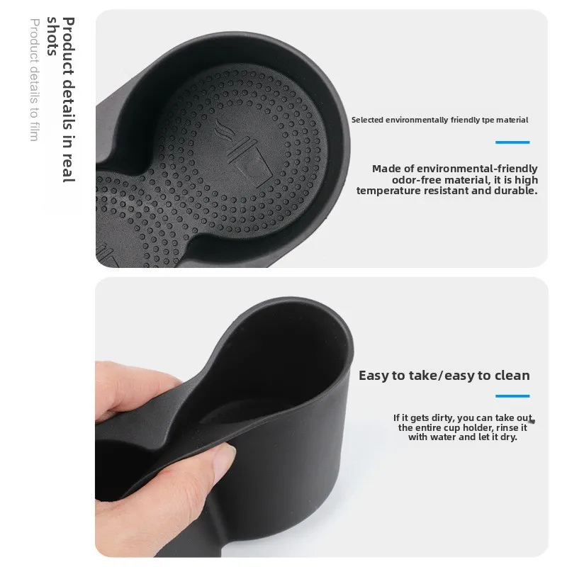 For BYD Dolphin 2021-2025 Cup Holder Storage Box Shock-Absorbing Central Drinks Tray TPE Tidying Accessories Black