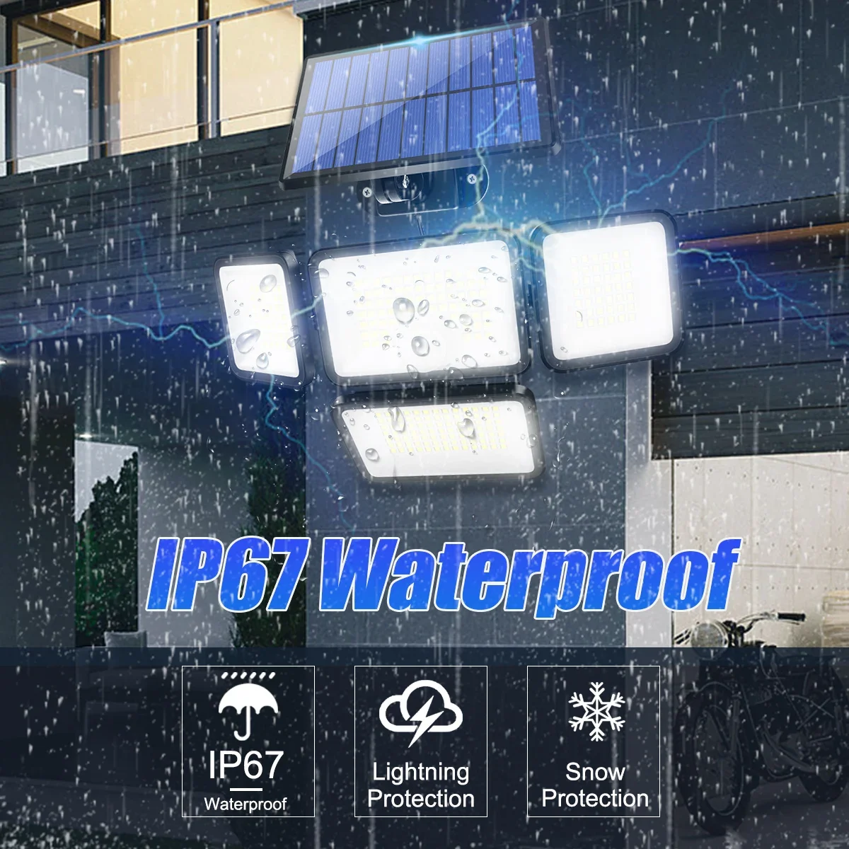 Solar Lights for Outside 247 LED IP65 Waterproof  800lm Solar Wall Lamp with Remote Control 4 Heads Solar Flood Street Light