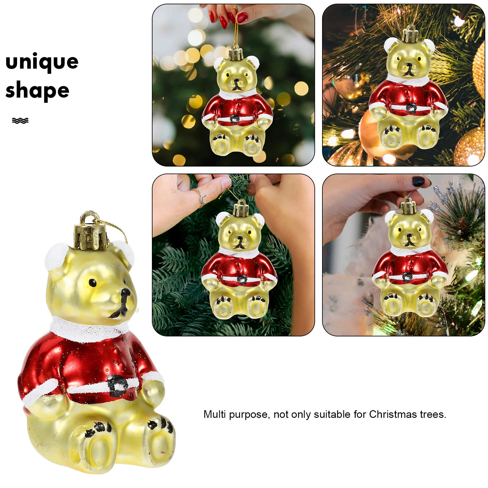 

3Pcs Xmas Bear Ornaments Christmas Tree Decor Plastic Pendant Cartoon Hanging Charm Festive Party Decoration Supplies