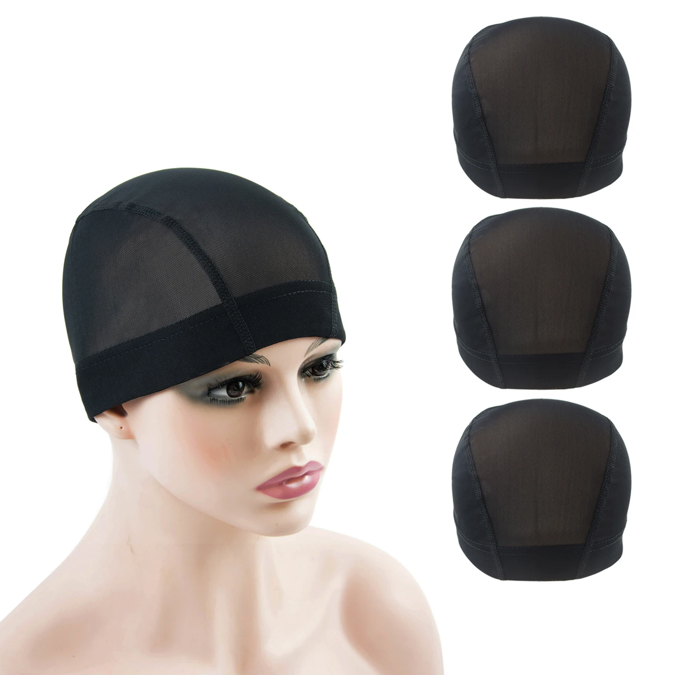 

3 pieces Black Mesh Cap Weaving Stretchable Cap Hair Net Elastic Nylon Mesh Dome Wig Cap for Wig Making