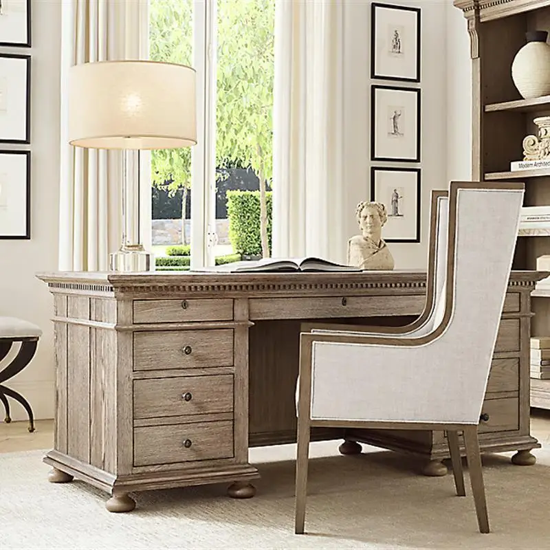 American country retro old furniture log oak design desk European style fully furnished desk