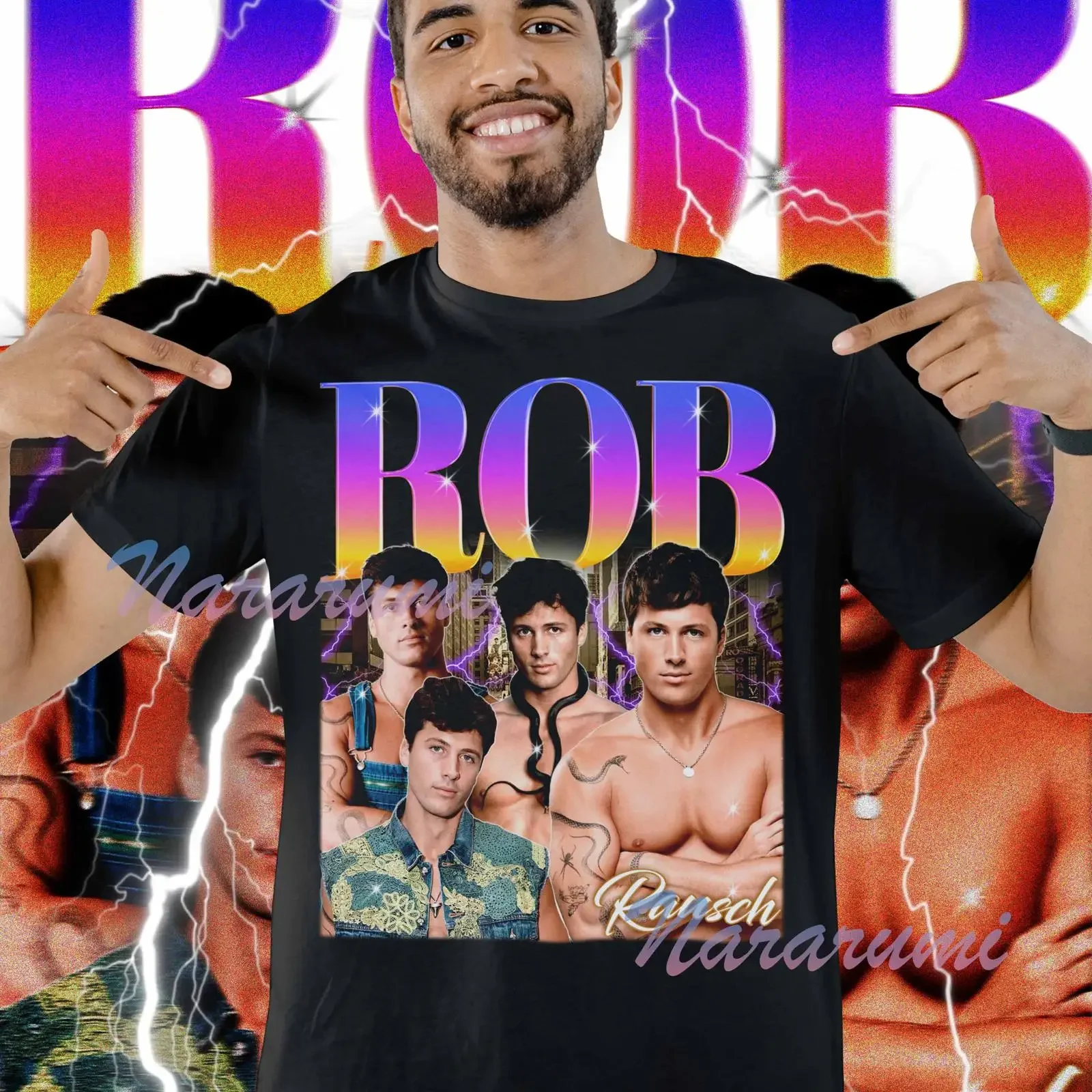 Vintage Rob Rausch 90s Bootleg T Shirt Retro Casual Fan Merch  vintage Washed fashion graphic Comfortable Slightly Versatile