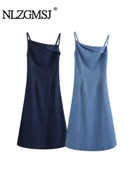 TRAF 2024 Summer Denim Sling Dress Woman Backless Dresses for Women New Leisure Dress Woman Elegant Dresses