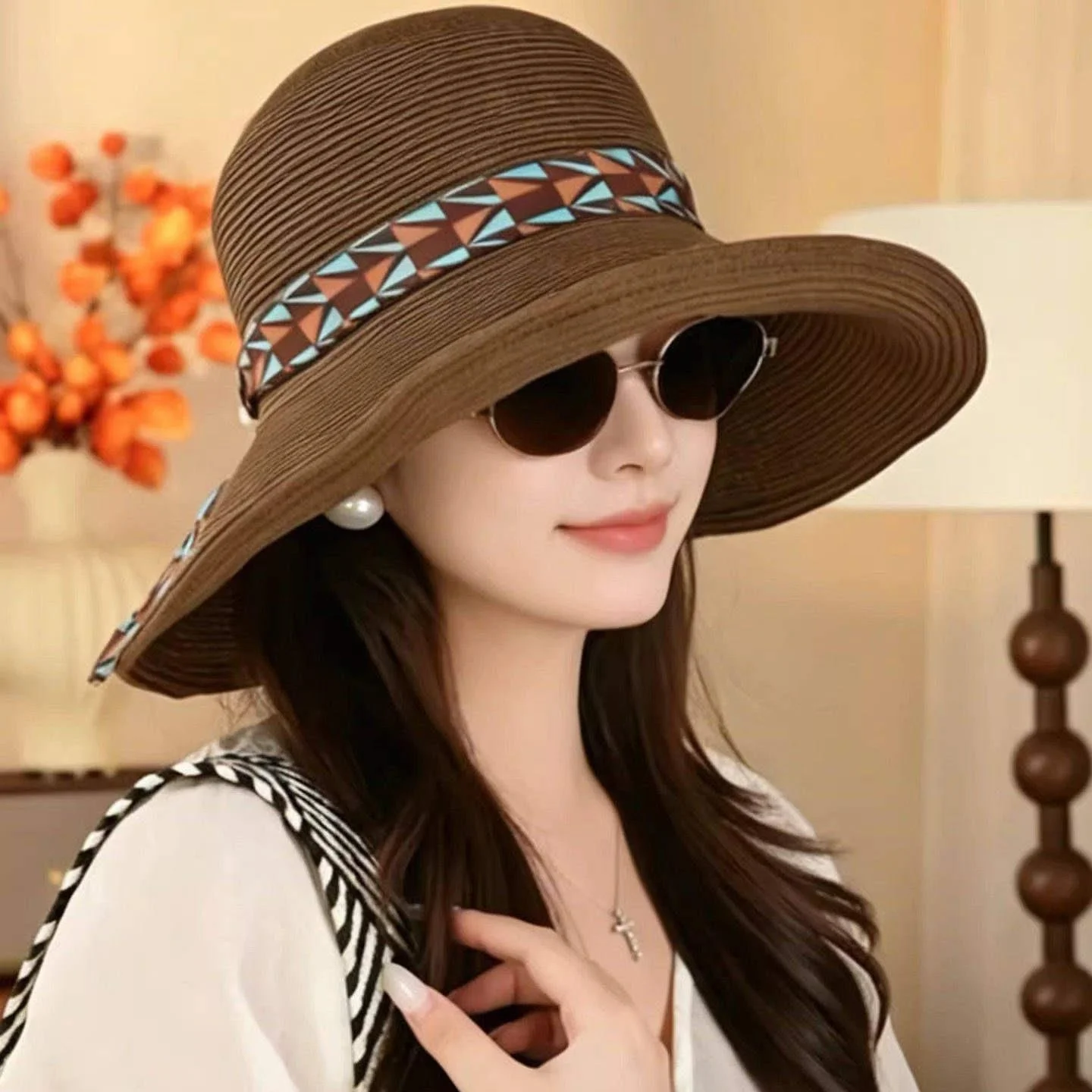women's-straw-woven-summer-hat-casual-beach-sun-protection-cap-adjustable-round-top-wide-brim-hat-high-breathability-upf50