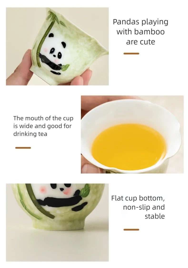 d-painted Panda Pattern Ceramic Cup, Home Use Host Cup, Guest Tea Cup, Single Gung Fu Tea Cup