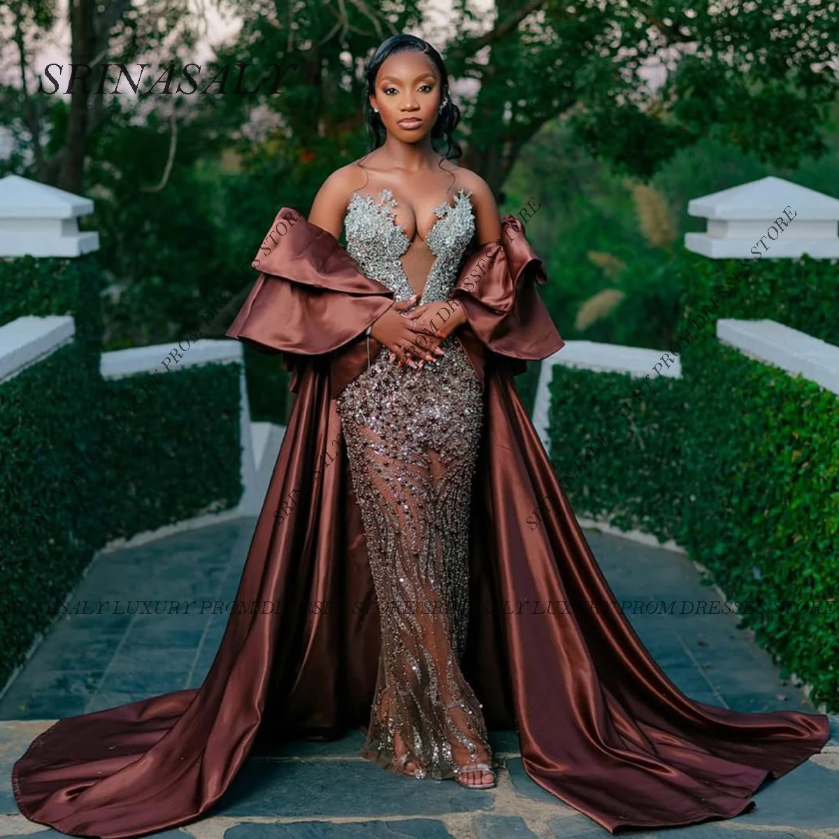 Personalizado 2025 pérolas de luxo longo sereia vestidos de noite frisado aniversário robe formal renda diamante sexy vestidos de gala