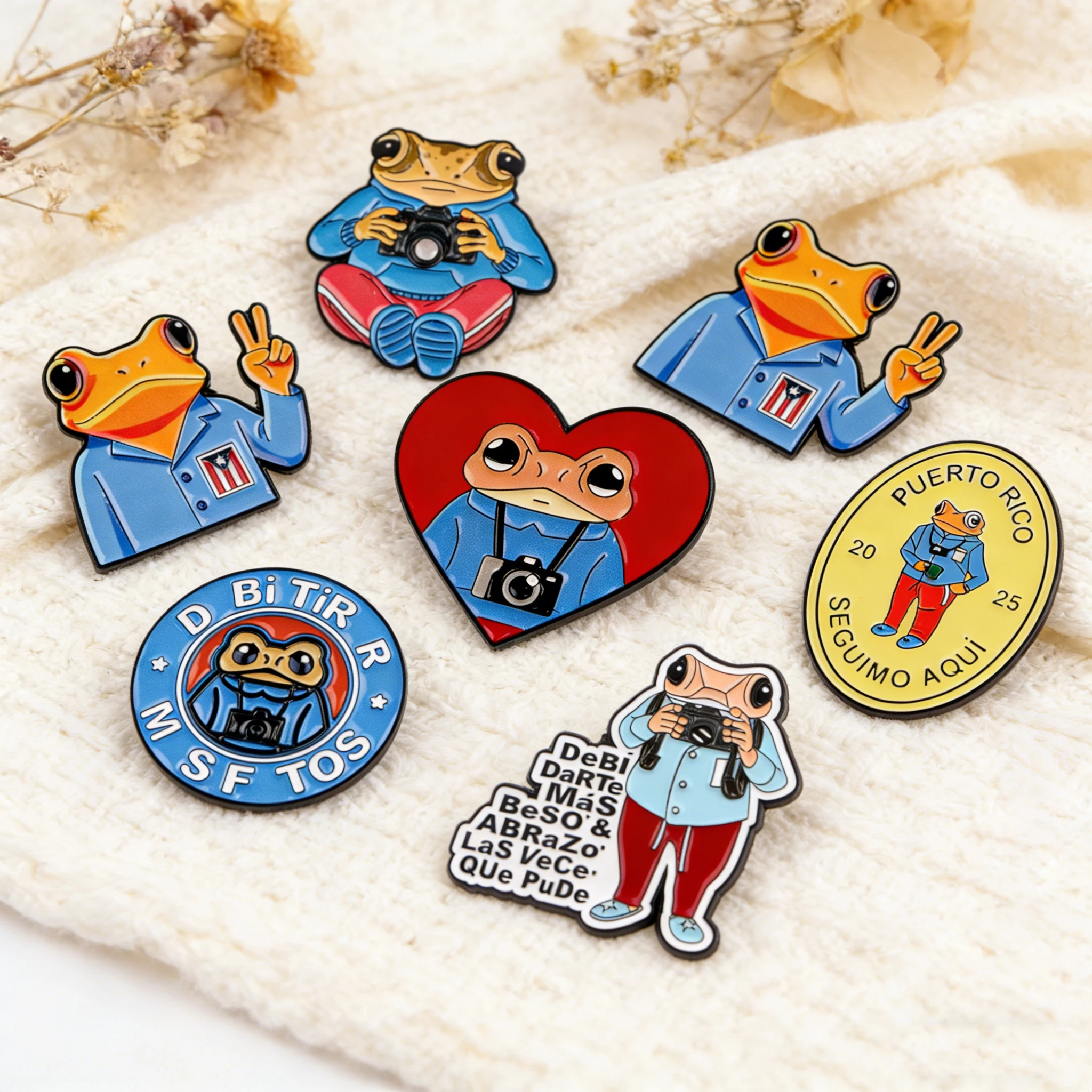 1-6pcs/Set Photographer Frog Enamel Pin Spanish Quote Brooches on Clothes Pins for Backpacks Funny Lapel Woman Men Jewelry Gifts
